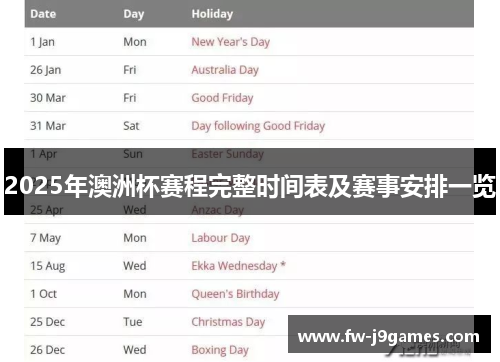 2025年澳洲杯赛程完整时间表及赛事安排一览 2025年澳洲杯赛程完整时间表及赛事安排一览